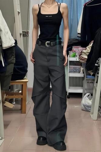 褶皱设计感阔腿裤子女春秋2024新款黑色长裤通勤高级感垂感西装裤