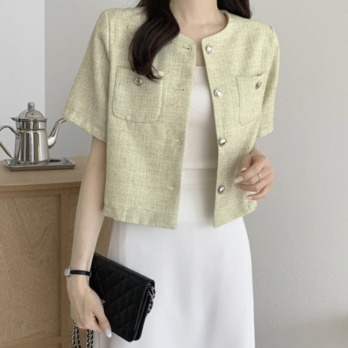 Korean style summer short-sleeved small fragrant mixed color thin small jacket suit