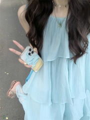 Photographed #Multi-layer Heavy Industry Skirt BABY Blue Strappy Dress Summer Women's Cake Dress