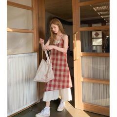 Hello Canon Women's Summer 2024 New Arrival Patches Striped Camisole Dress Loose Petite Size One-piece Dress