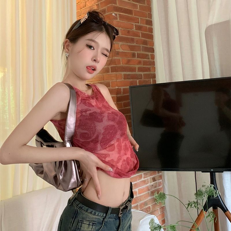 辣妹露背粉色背心女內搭鏤空設計感小眾甜美風修身氣質短款上衣女