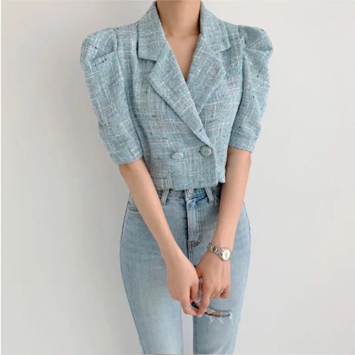 Korean chic little lady's temperament short coat short-sleeved suit outer wear