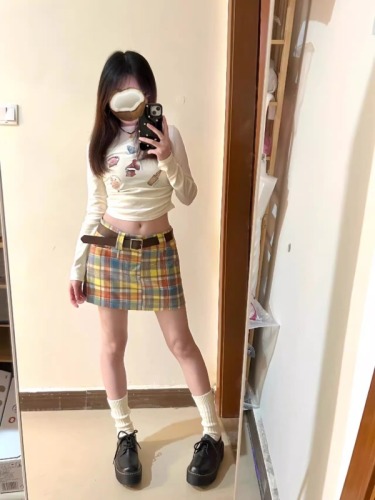 美式学院辣妹格纹半身裙女高腰直筒包臀a字裙