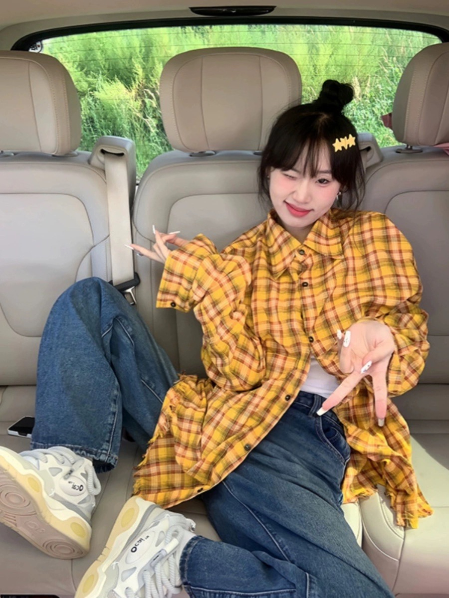 American Retro Plaid Women's Long-Sleeve Shirt 2024 New Design Style Minority Top Loose Spring and Autumn Thin Jacket