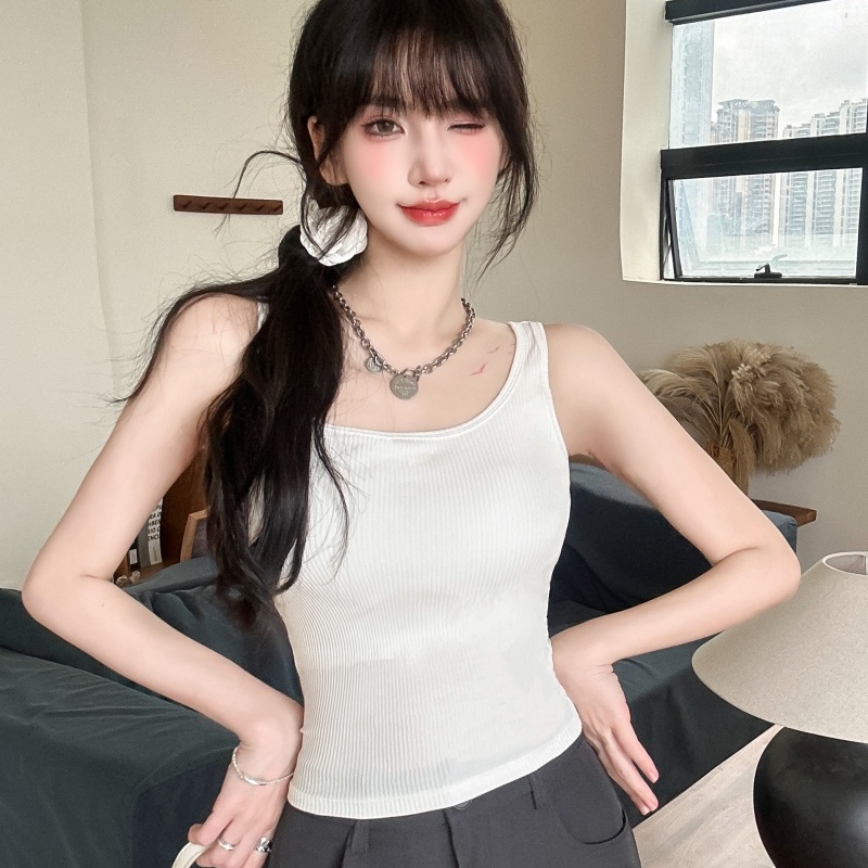 ~夏季純色運動打底吊帶美式甜辣無袖背心外穿顯瘦辣妹上衣