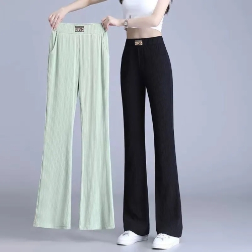 小个子冰丝微喇裤女2024夏季薄款高腰显瘦弹力矮个子150休闲长裤