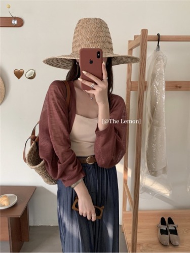 THE LEMON retro small shawl sun protection linen knitted shawl women's summer all-match suspender outer thin short coat