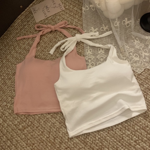 Real shot and real price Summer new style strappy halterneck bow beautiful back sexy slim camisole with chest pad for women