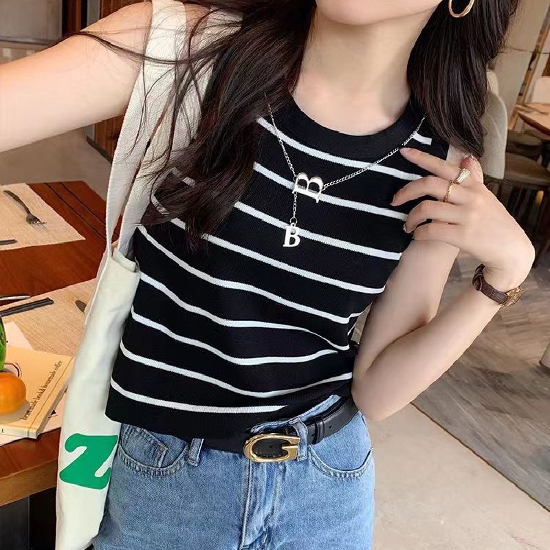 Pure Desire Hot Girl Style High-Waisted Revealing Striped Short-Sleeve Backless Top Women's 2024 Summer New Slim Fit Underwear Tank Top