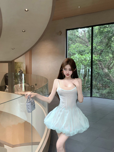 实拍新款韩版修身显瘦甜辣吊带背心连衣裙两件套蓬蓬网纱公主裙