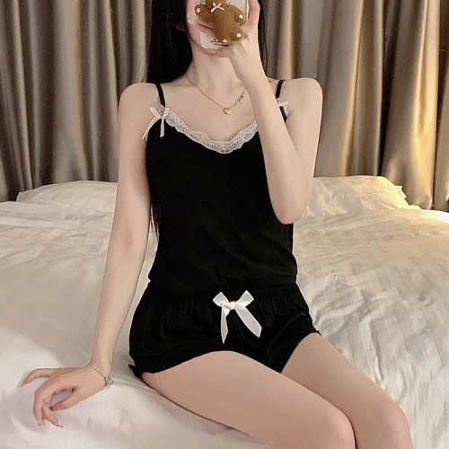Real shot sexy suspender pajamas for women summer pure desire suspender shorts new lace pajamas two-piece set home clothes
