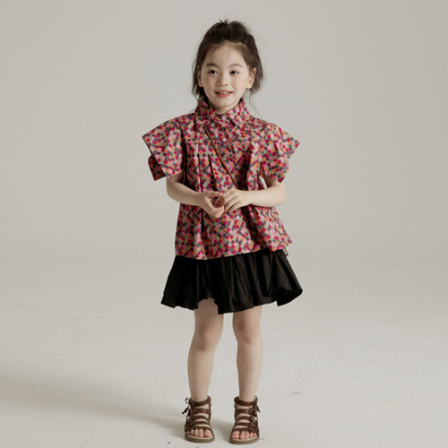 女童洋气套装夏季韩版儿童中大童时尚短袖格子衬衫半身裙两件套潮