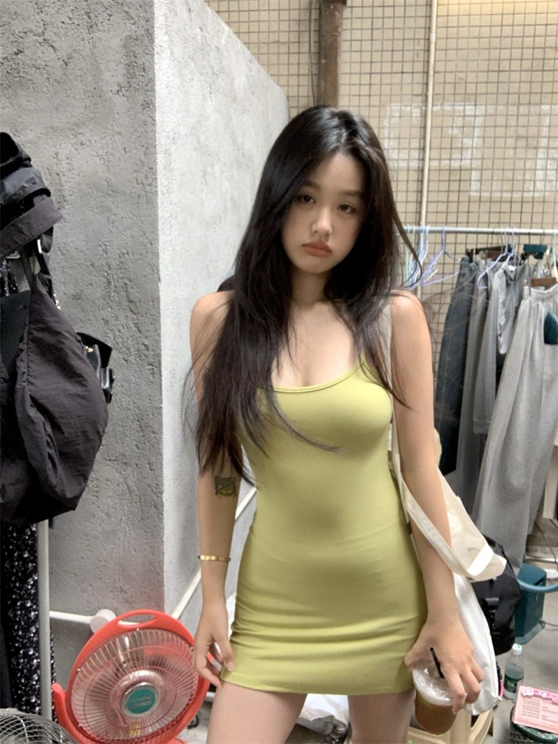 Real shot~Sexy sweet hottie hip-hugging skirt female spring and summer pure desire slim knitted suspender skirt