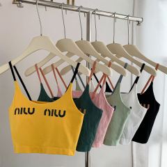 法式修身設計感露肩短款細肩帶吊帶背心女夏季帶胸墊抹胸