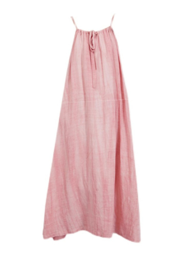 粉色吊带长裙女装夏季新款海边度假沙滩连衣裙挂脖设计感小众裙子