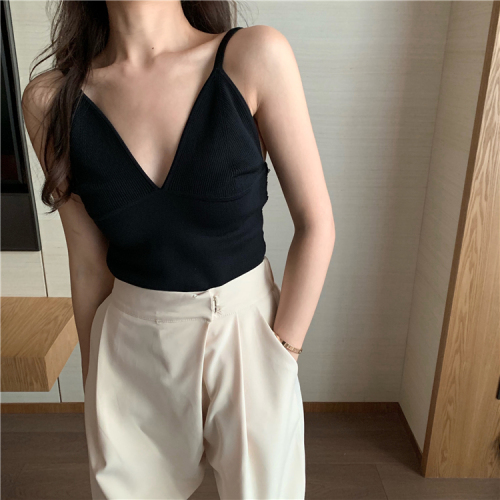 夏季新款韩版针织衫低胸性感深V领吊带小背心女夏季修身显瘦外穿