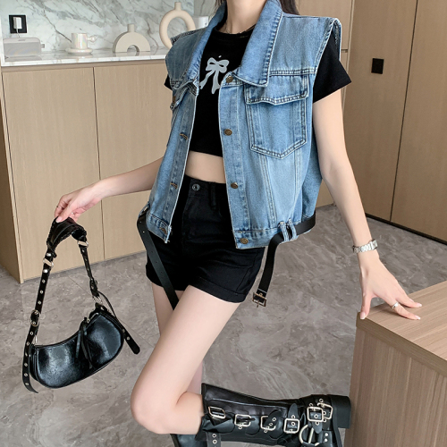 Real shot~Denim vest women's new summer age-reducing loose retro waistcoat short jacket top