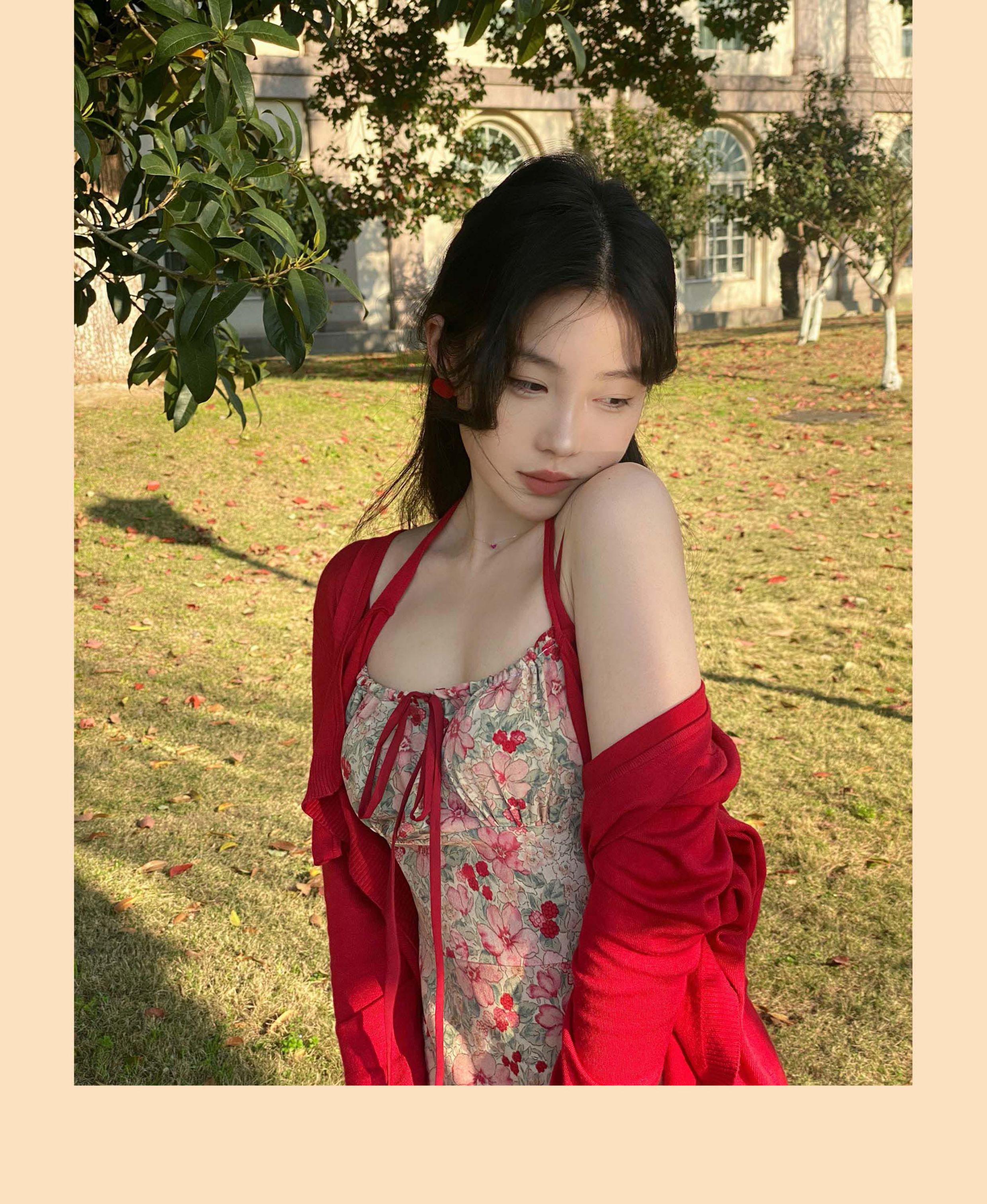 Tantalize | 桃野 東方少女紅 碎花 吊帶收腰裙/掛脖系帶開衫