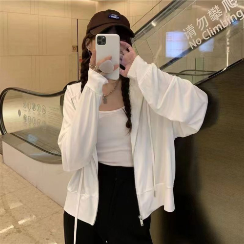 Summer ice silk breathable fat girl sun protection clothing loose flesh-covering casual cardigan zipper jacket