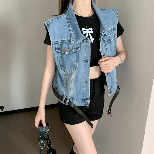 Real shot~Denim vest women's new summer age-reducing loose retro waistcoat short jacket top