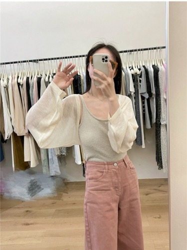 2024 South Korea Dongdaemun TABLE Simple Solid Color Open-Neck Short-Sleeve Knit Cardigan Outerwear for Styling