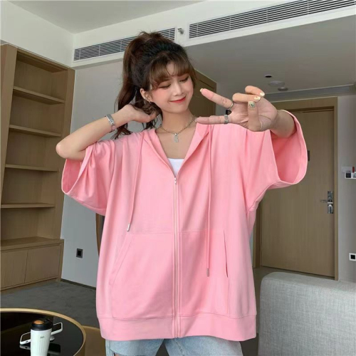 Summer large size casual hooded sun protection clothing loose cardigan tops for women