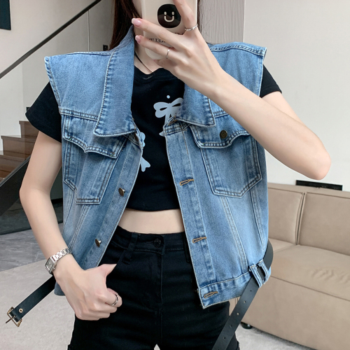 Real shot~Denim vest women's new summer age-reducing loose retro waistcoat short jacket top