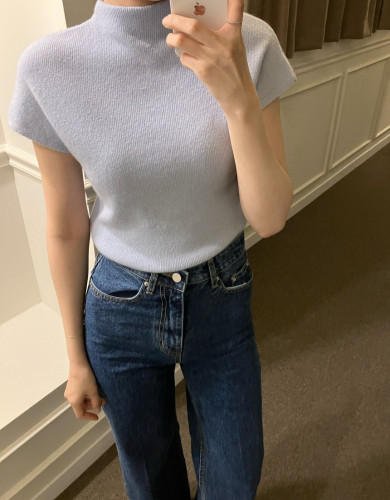 Korean ins summer turtleneck short-sleeved sweater