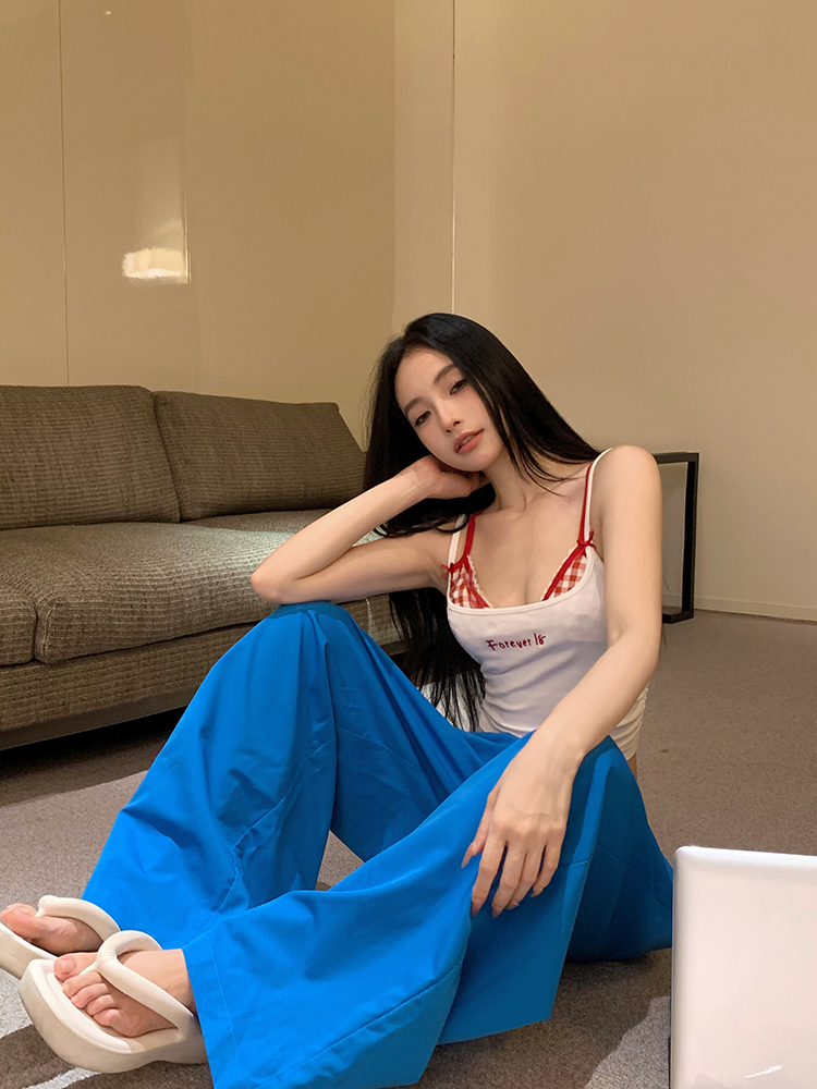 Real shot of lace plaid bra camisole women's inner wear 2024 summer new slim fit top with breast pads