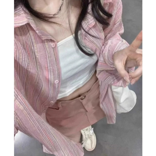 Spring Pink Striped Blazer Women's Outerwear High-End Layering Top 2024 New Design Frock Uniquely Stylish
