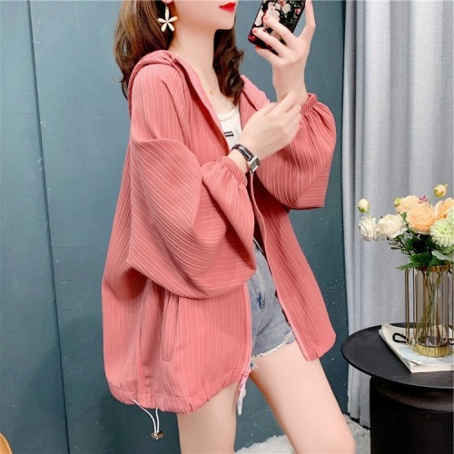 Hooded long-sleeved ice silk sun protection clothing for women in summer, mid-length, loose design, breathable outer cardigan, light jacket