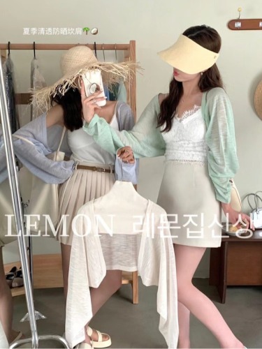 THE LEMON retro small shawl sun protection linen knitted shawl women's summer all-match suspender outer thin short coat