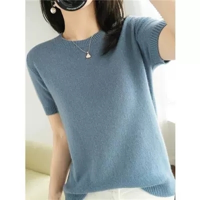 Daierjia German Yangtze yarn solid color round neck worsted wool sweater long-sleeved sweater women's thin top