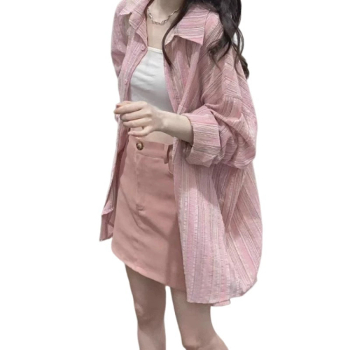 Spring Pink Striped Blazer Women's Outerwear High-End Layering Top 2024 New Design Frock Uniquely Stylish