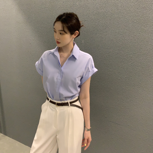 Pure cotton Korean chic summer simple curled shirt