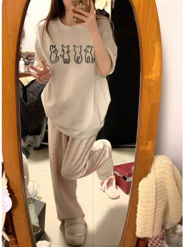 Heavyweight pure cotton cartoon fun short-sleeve T-shirt for women, summer 2024 new design, loose, stylish, small batch half-sleeve top