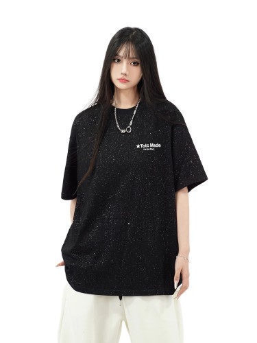 Pure cotton 220g national trend sequins Buling Boling baby's breath short-sleeved couple summer new loose T-shirt half sleeve