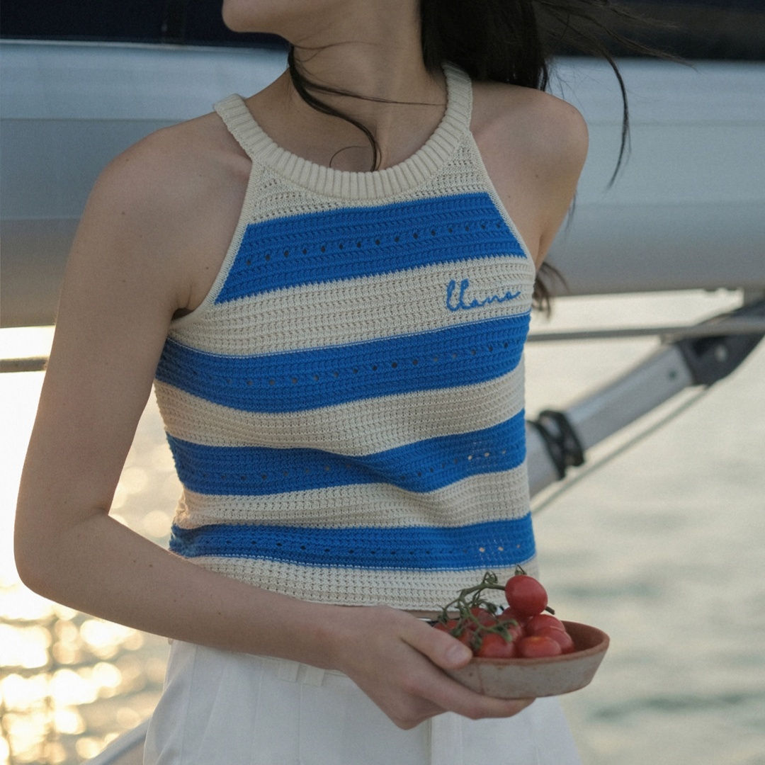 法式復古條紋背心女夏季休閒外穿修身無袖短款上衣女