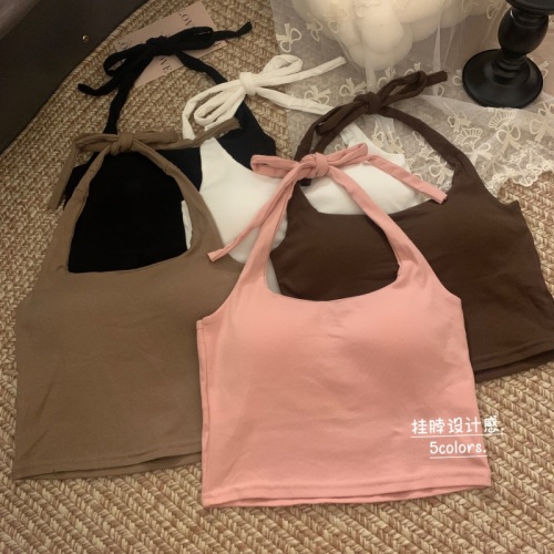 Real shot and real price Summer new style strappy halterneck bow beautiful back sexy slim camisole with chest pad for women