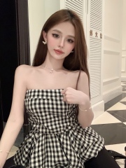 實拍 韓版設計一字肩抹胸上衣女夏新款別致洋氣小衫絕美花苞上衣