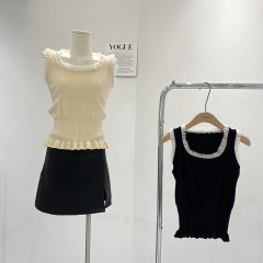 French waist-cinching sweet and gentle outerwear vest for women summer new style age-reducing temperament slimming slim short-sleeved top 