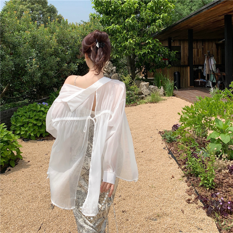 Photographed~Super Fairy Women's Summer Fashion Breathable Thin Chiffon Open Cardigan with Tank Top Skirt Blouse
