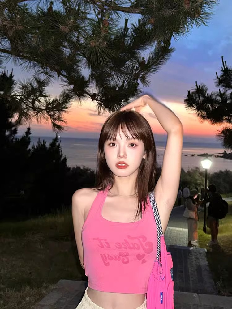 人棉莫代爾1*1隨心裁美式辣妹吊帶女夏季粉色修身短款無袖上衣