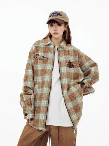 American retro plaid star jackets for men and women, national trendy couple tops