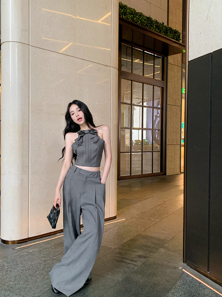 實拍 同款純欲蝴蝶結吊帶背心女春設計感修身顯瘦上衣
