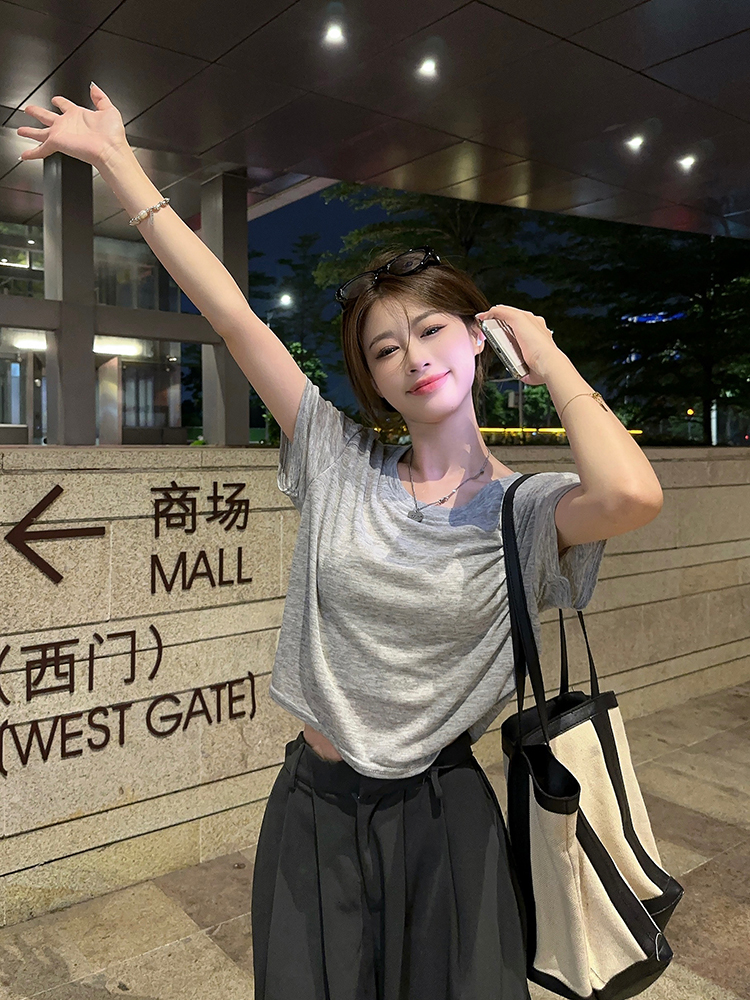 Photographed ~ Micro-perspective Square Neck Short-Sleeve T-Shirt for Women Short Top