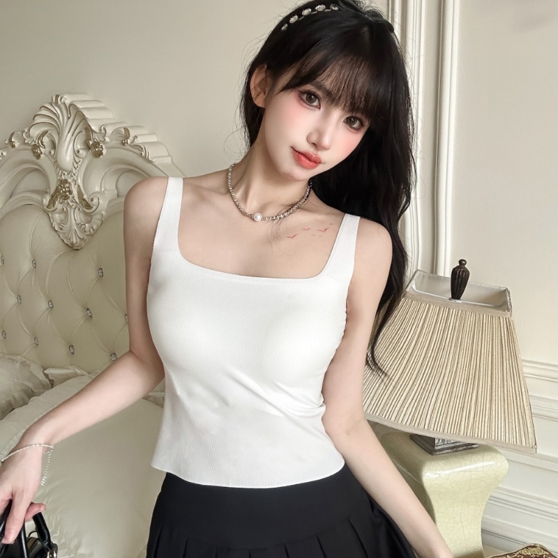 細螺紋面膜無痕背心性感方領美背百搭女外穿內衣運動