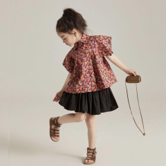 Fancy Girl Summer Set Korean Style Children's Medium and Large Size Fashion Short Sleeve Check Shirt and Skirt Two-Piece Set Trendy