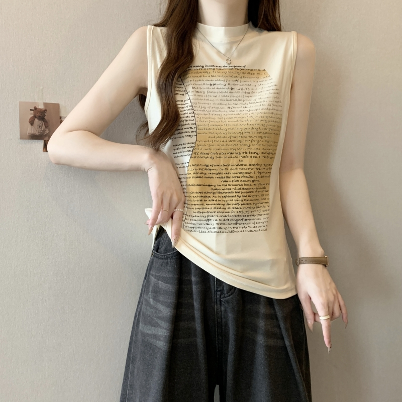 實拍 美式學院風背心女夏季新款甜酷風無袖T恤修身顯瘦上衣