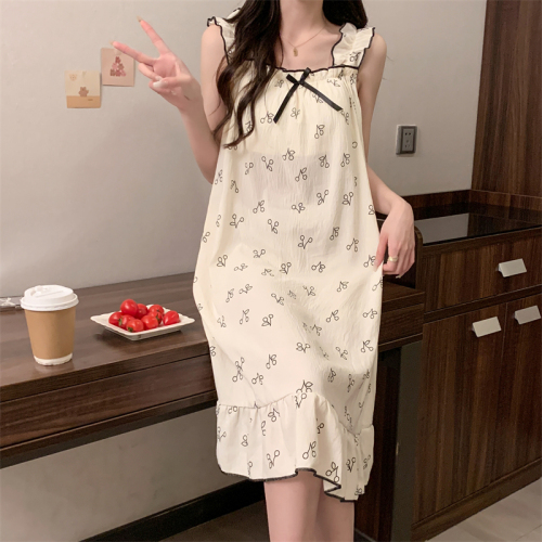 实拍带胸垫2024夏季韩版新款睡衣女性感舒适甜美云朵棉睡裙家居服
